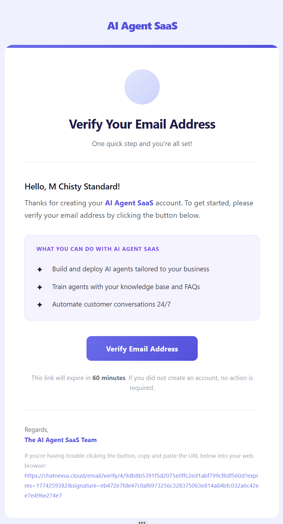 Email verification notice