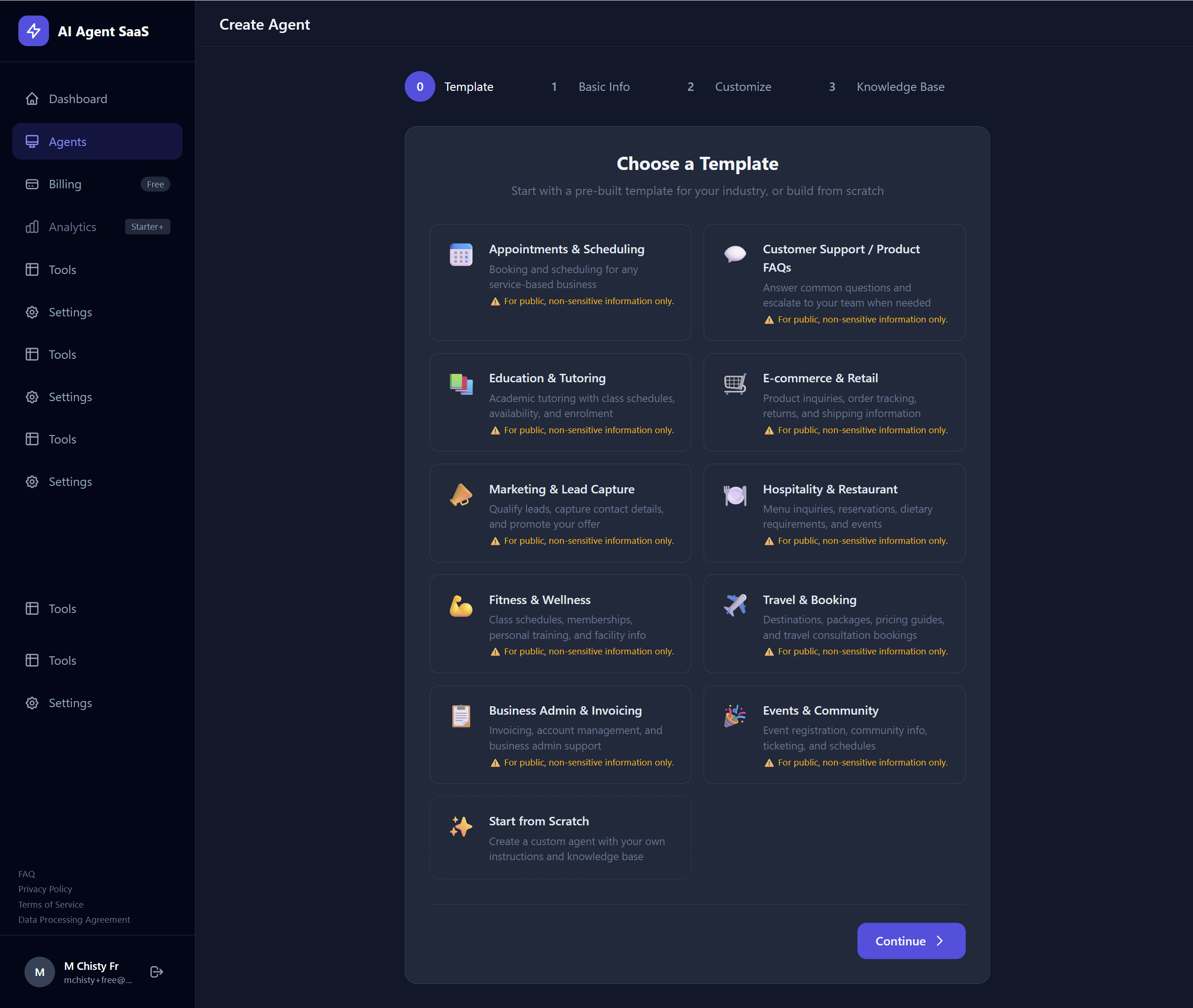 Template selection gallery
