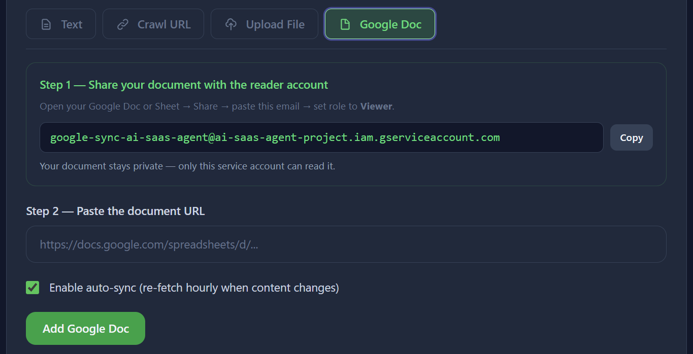 Google Docs sync interface