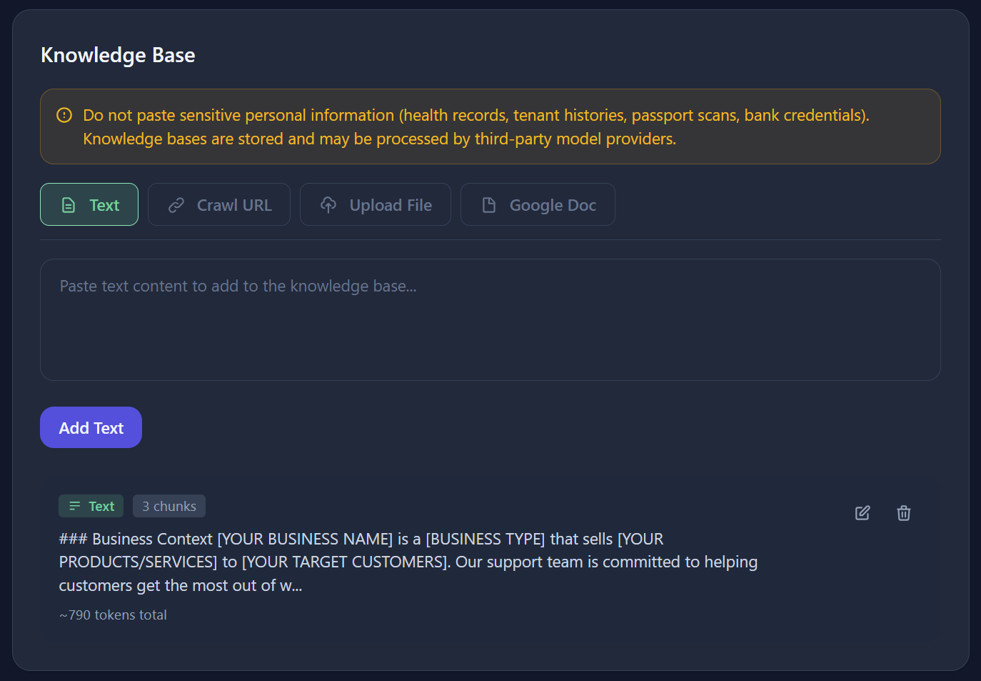 Knowledge base panel overview