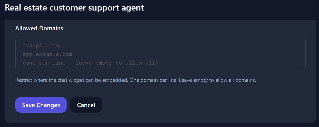 Domain whitelist configuration