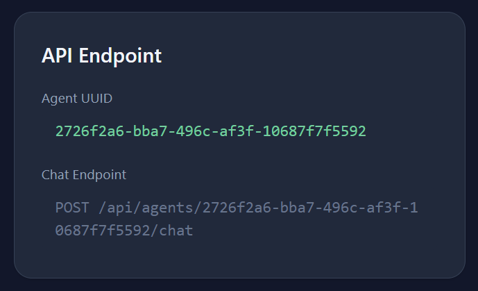API Endpoint section on the agent detail page