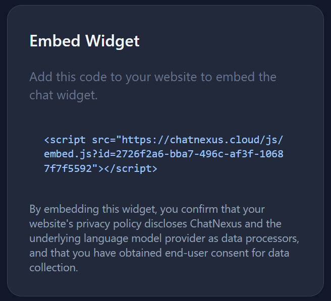 Embed Widget code block